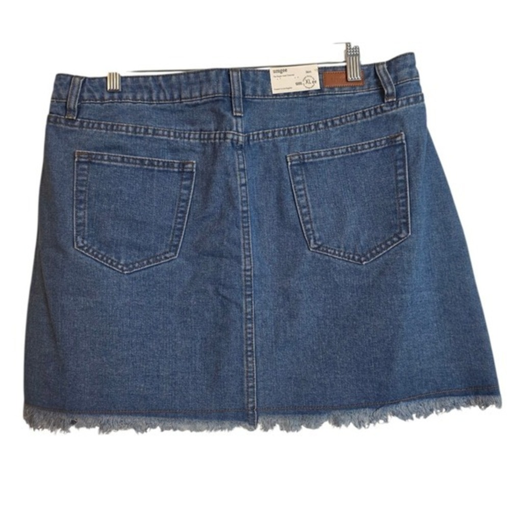 Umgee Red Piper Denim Skirt Womens XL Blue Embroidered Bird Floral Frayed Mini - Picture 7 of 17